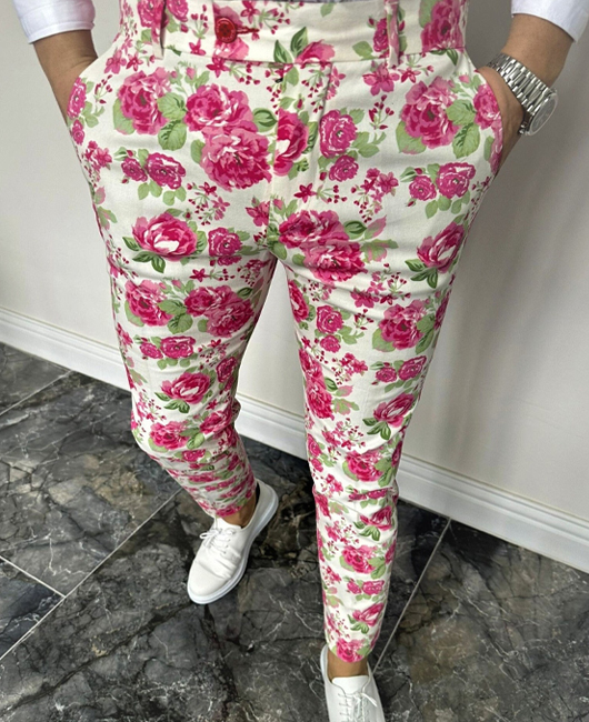 Fashion Floral Pocket Slim Fit Straight Pencil Pants
