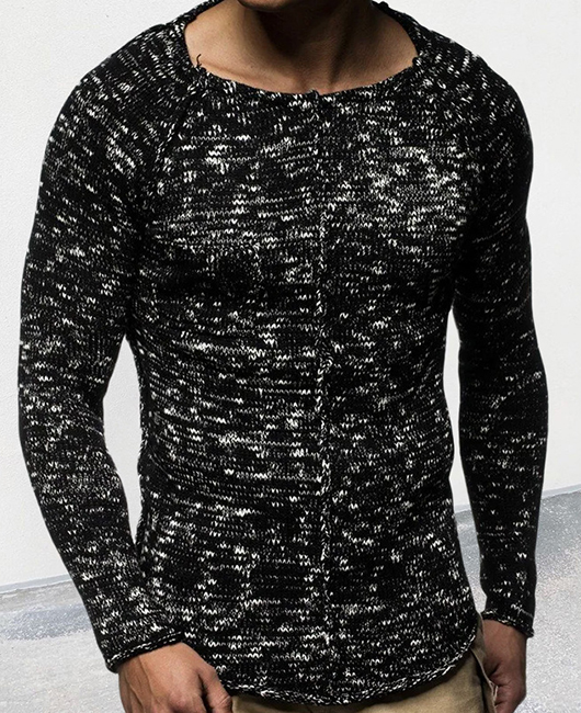 Knitted Smudge Crew Neck Long Sleeve Slim Fit Sweater