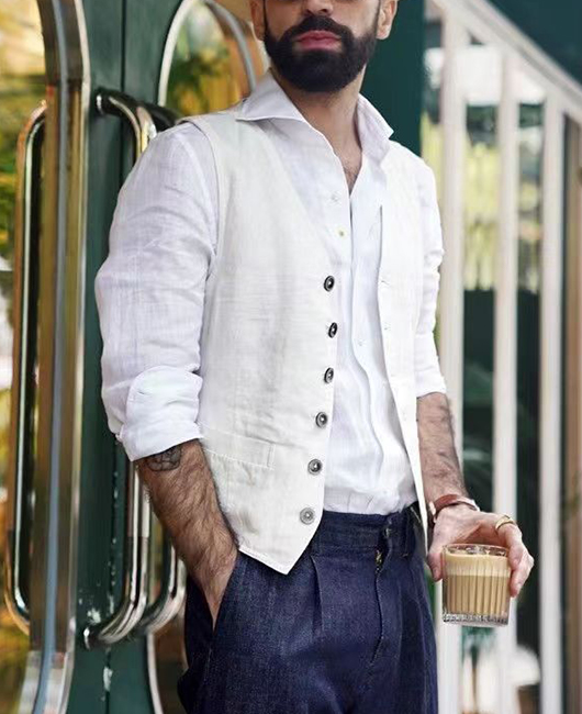 Casual Plain Single Breasted Cotton Blazer Vest