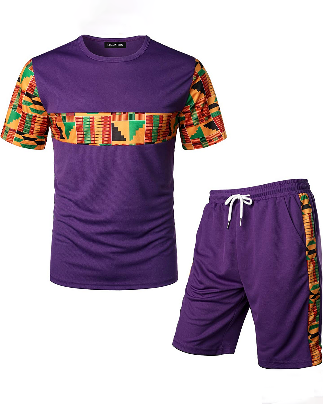 Men's Printed Colorblock T-Shirt and Shorts Set 024