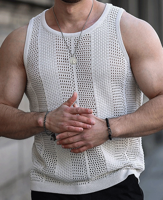 Casual Plain Hollow Breathable Sleeveless Crew Neck Tank Top