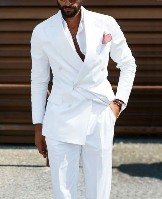 OK Elegant Plain Lapel Collar Double Breasted Slim Fit Blazer & Pants 2Pcs Set