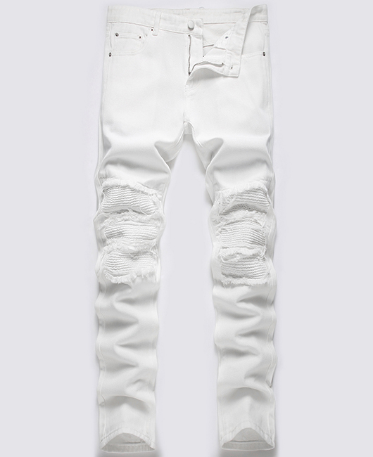 Fashion Solid Color Ripped Straight Denim Pants