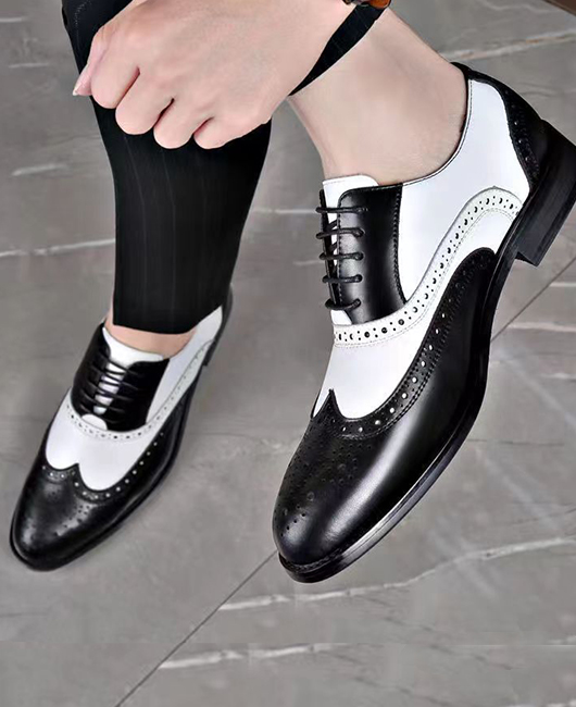 Business Color Block Point Toe Carved Dress Shoes