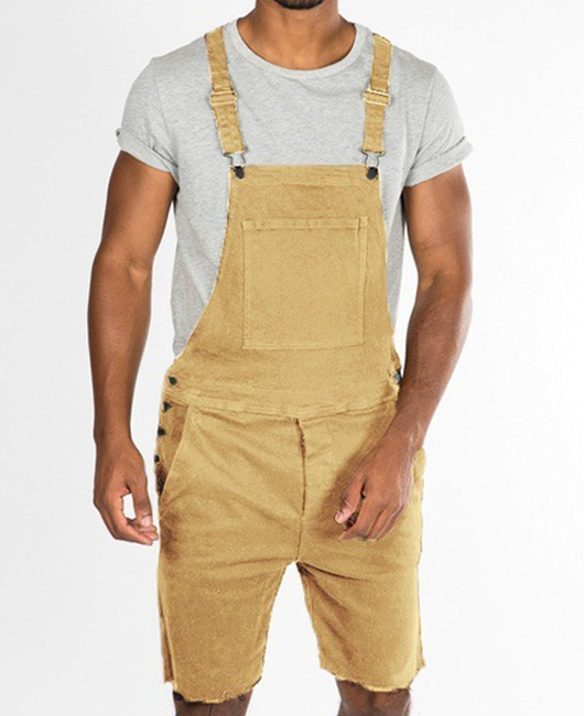 Casual Plain Denim Pinafore Shorts With Pockets