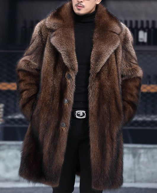 Men Luxury Lapel Faux Fur Overcoat