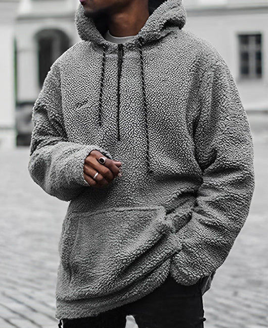 Casual Plain Polar Fleece Drawstring Hoodie