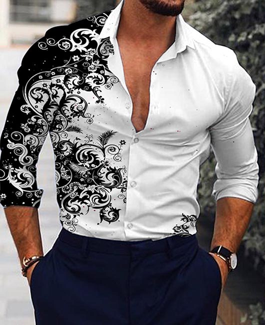 Casual Lapel Collar Gradient 3D Print Long Sleeve Shirt