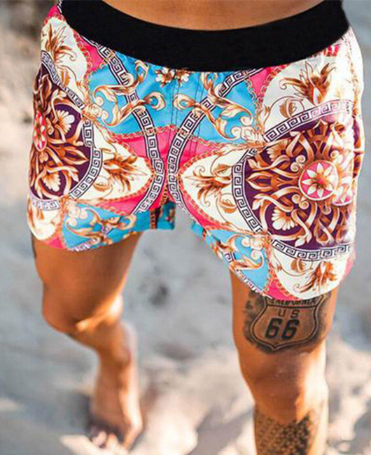 Vacation Casual Digital Print Quick-Dry Straight Shorts