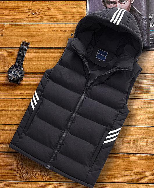 Stripe Print Zip Up Hooded Vest