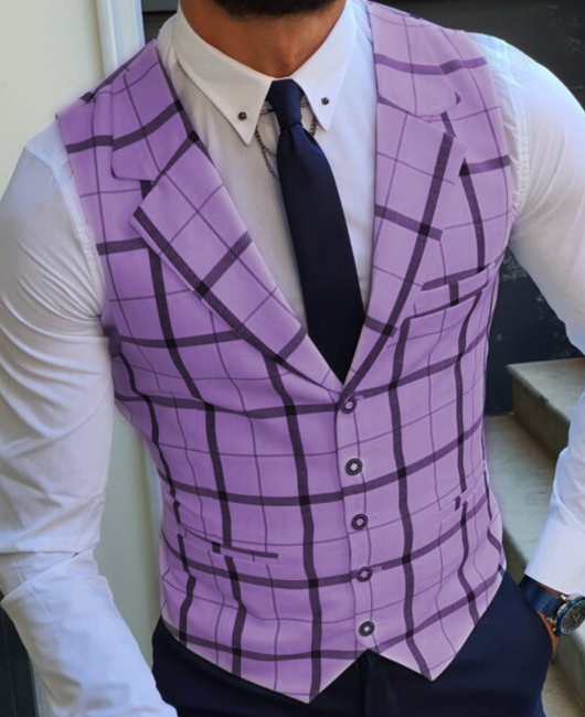 OK Elegant Plaid Print Lapel Collar Single Breasted Blazer Vest