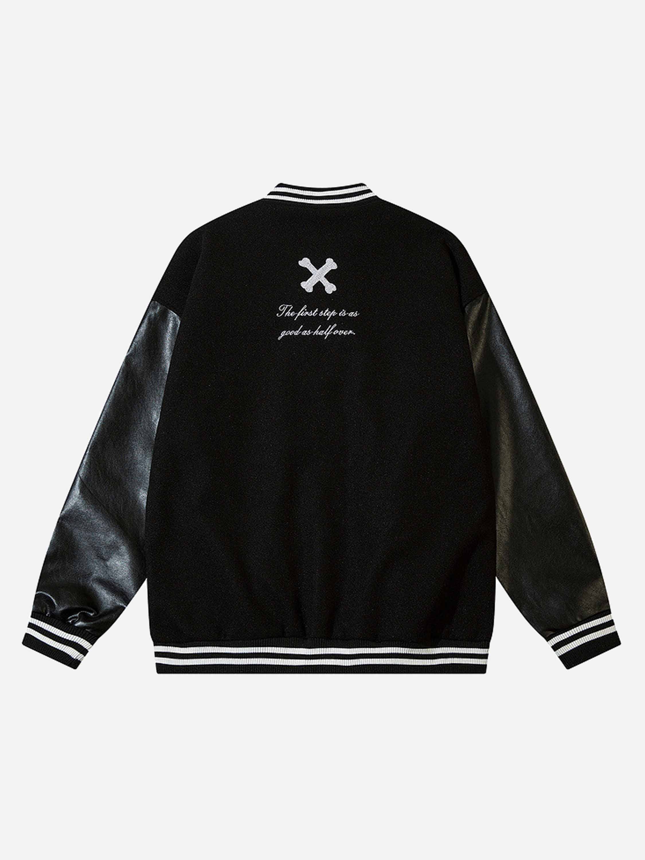 The Vimiaparty Dark Embroidered Spell Leather Loose Baseball Jacket