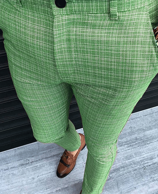Casual Slim Fit Plaid Print Pocket Pencil Pants