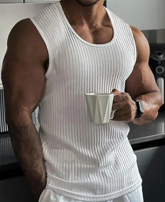 Sporty Plain Stripe Scoop Neck Sleeveless Breathable Tank Top