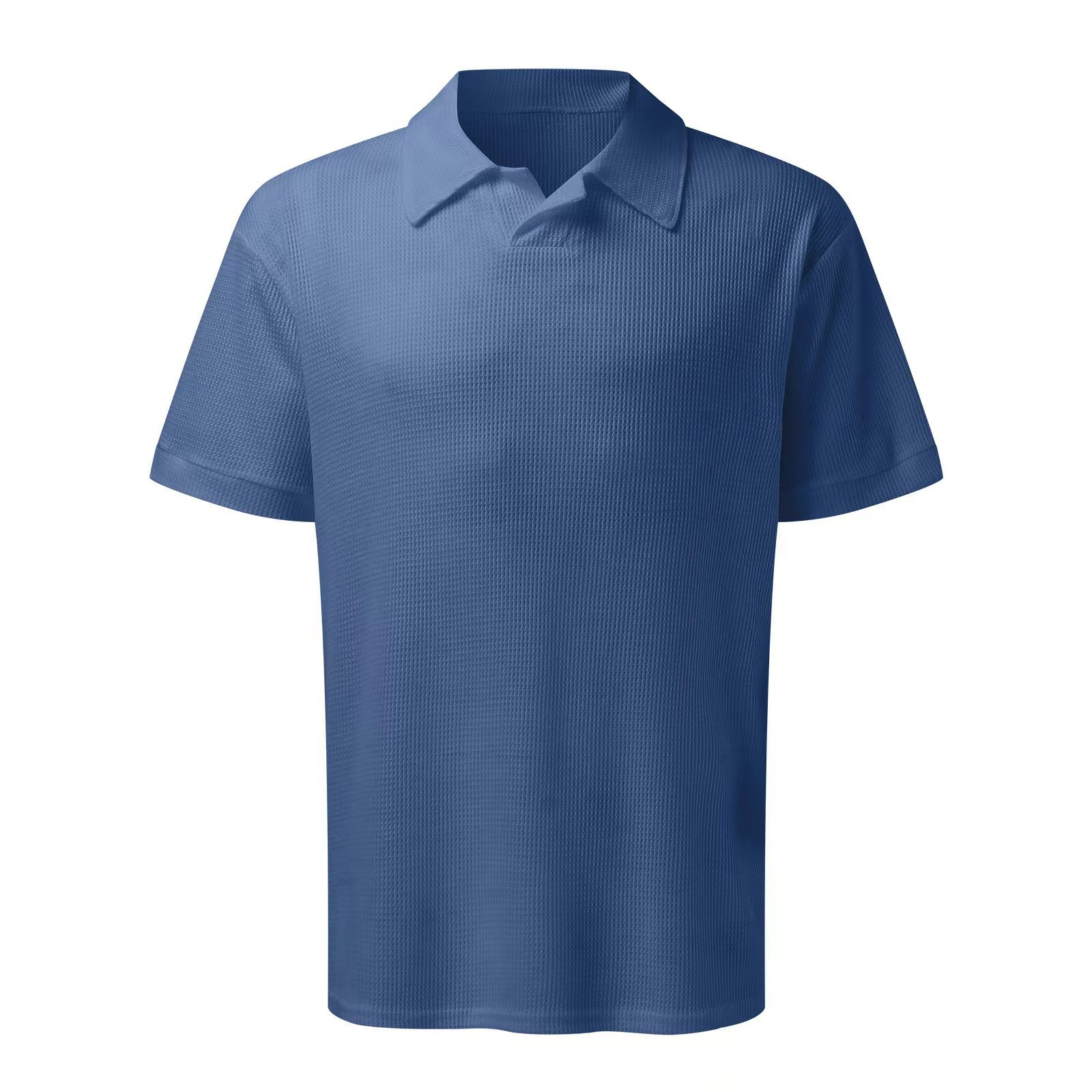 Men's Blue Knit V-Neck Polo Shirt