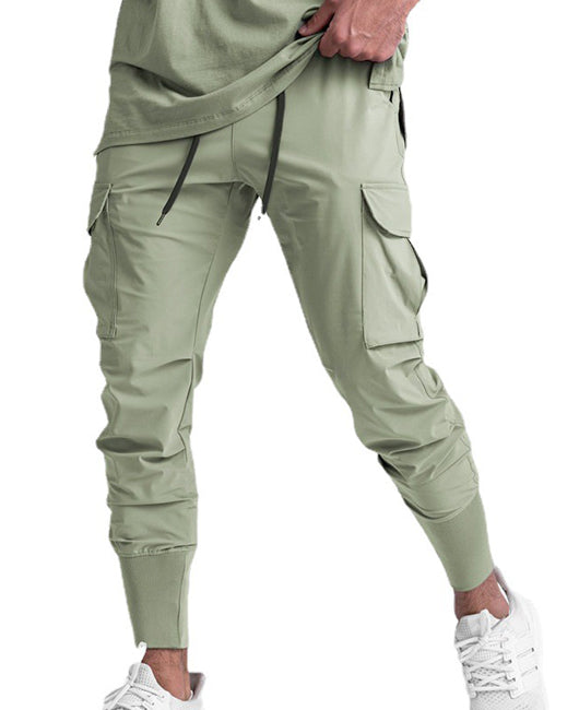 Men Summer Drawstring Waist Flap Pockets Carrot Pants