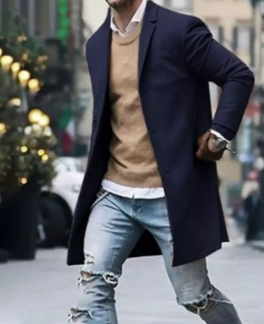 Notch Collar Single Breasted Slim Overcoat