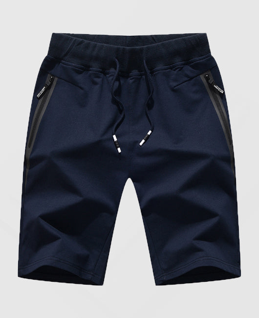 Solid Drawstring Zip Pocket Casual Shorts