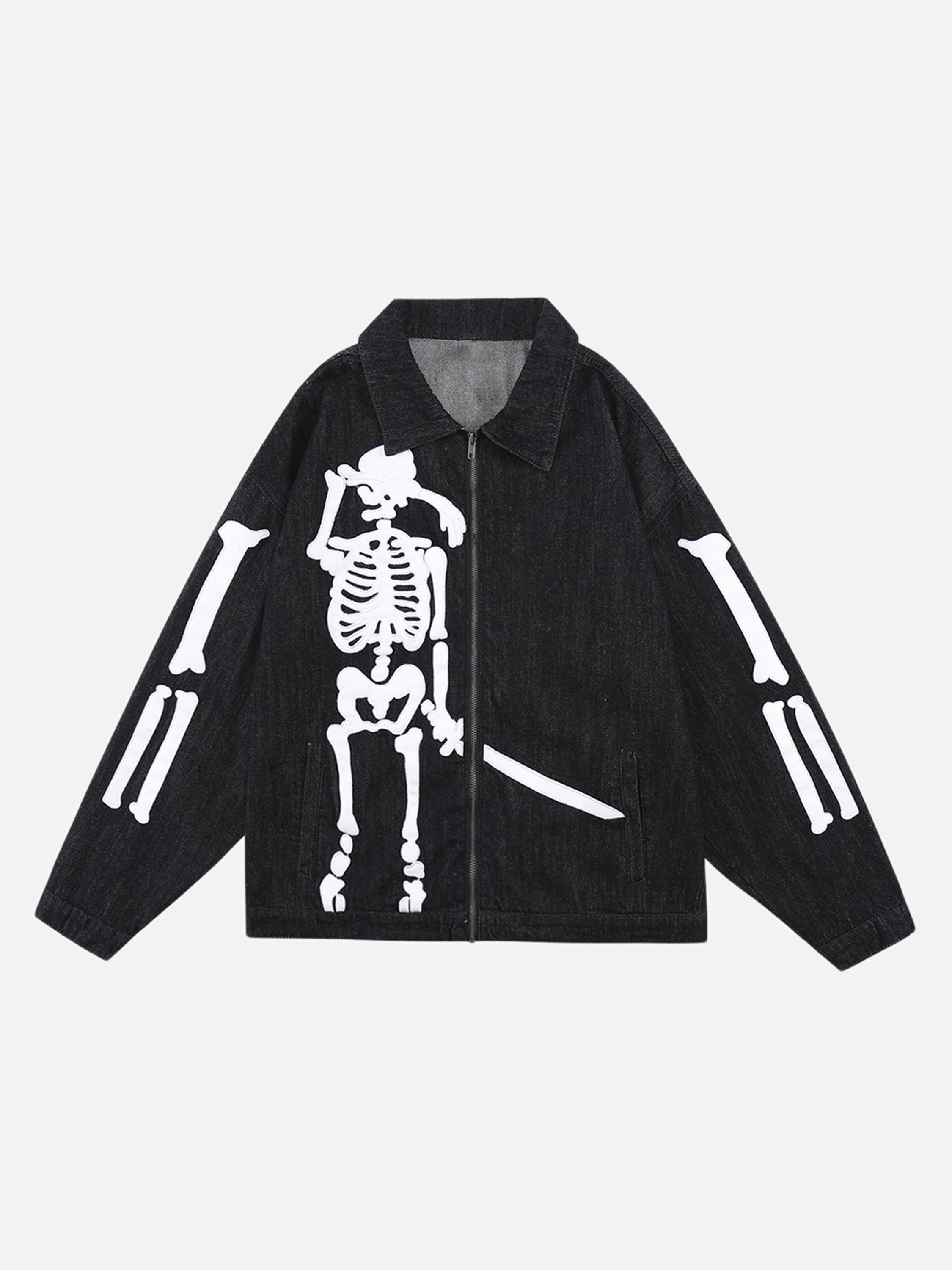 The Vimiaparty European And American Personalized Skull And Bone Embroidered Denim Jacket