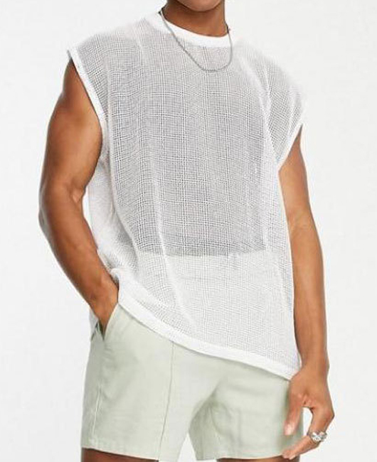 Casual Plain Sheer Hollow Cap Sleeve Loose Tank Top