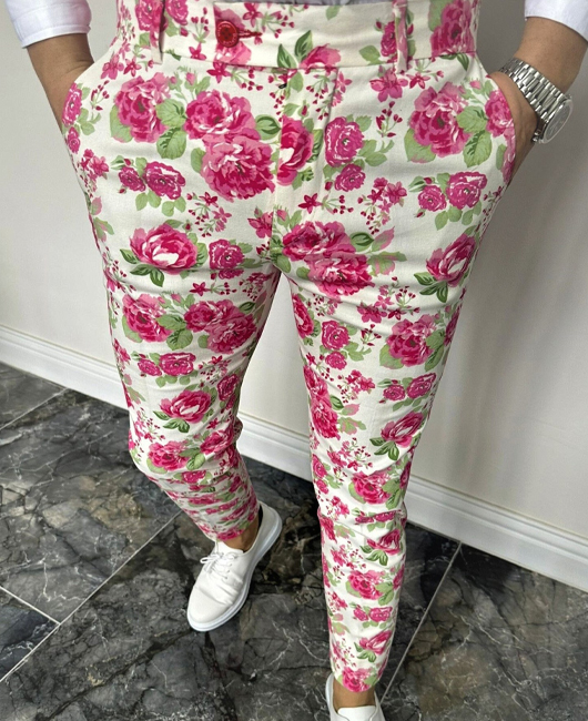Fashion Floral Pocket Slim Fit Straight Pencil Pants