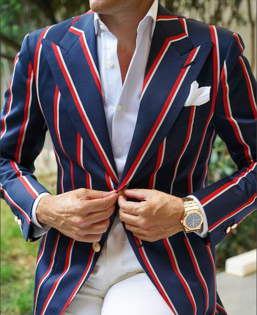 OK Classic Vertical Stripe Lapel Collar Two Button Chest Pocket Blazer