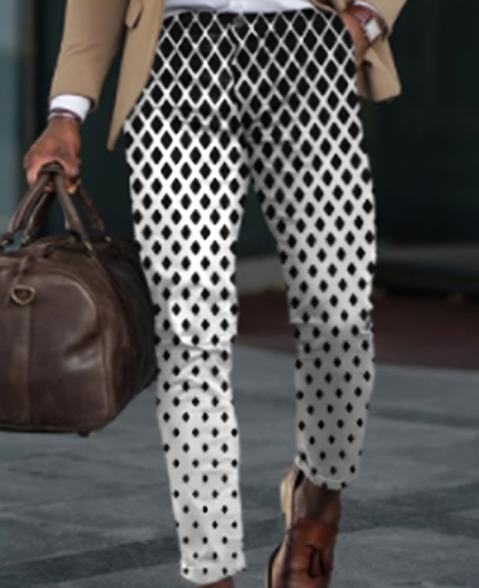 Casual Omb Argyle Print Slim Fit Pocket Straight Pencil Pants