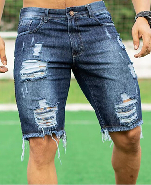 Casual Denim Washed Raw Edge Ripped Straight Leg Shorts
