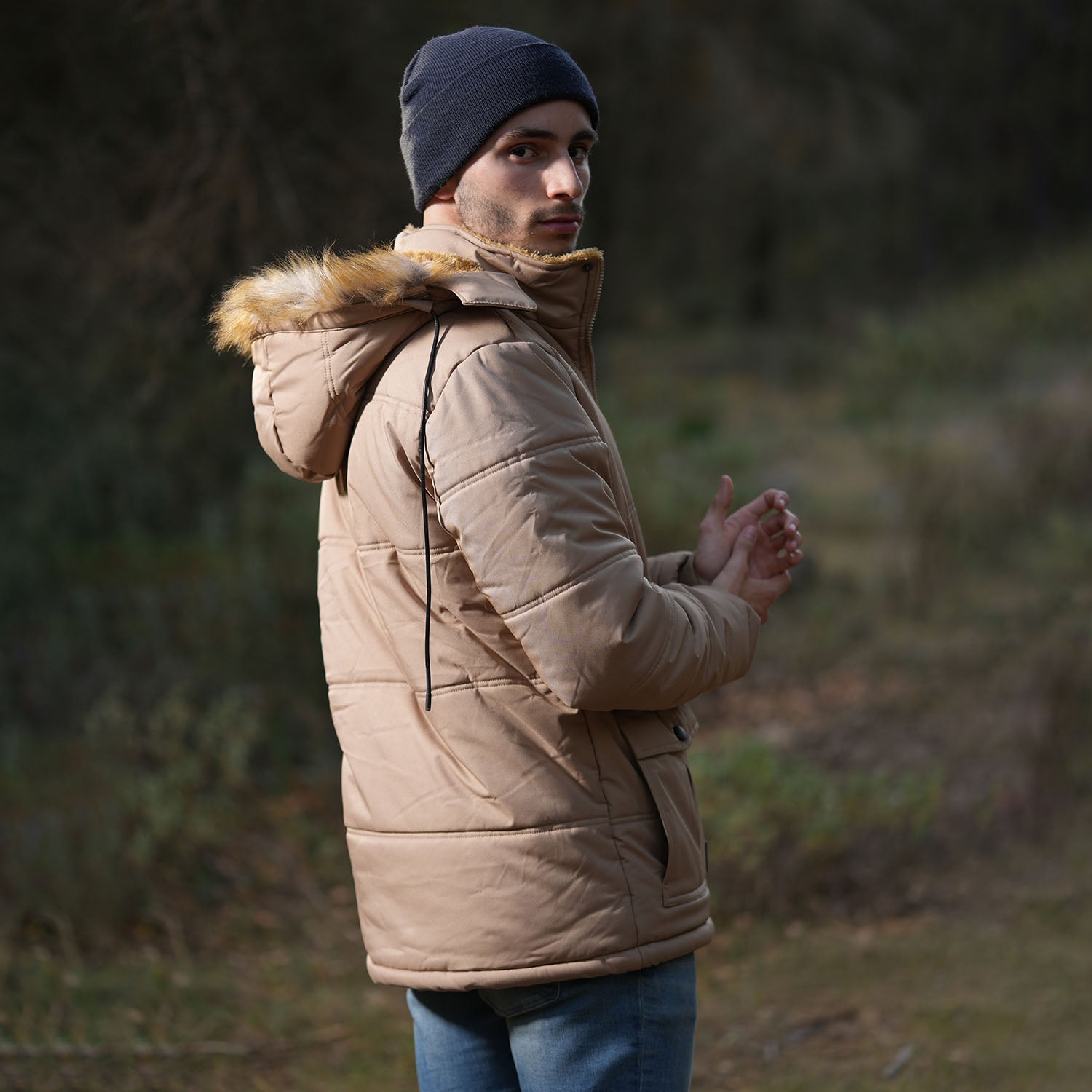 Men's Hooded Winter Coat Puffer Jacket Thicken Warm Fur Down Parka Jacket with Removable Hood
