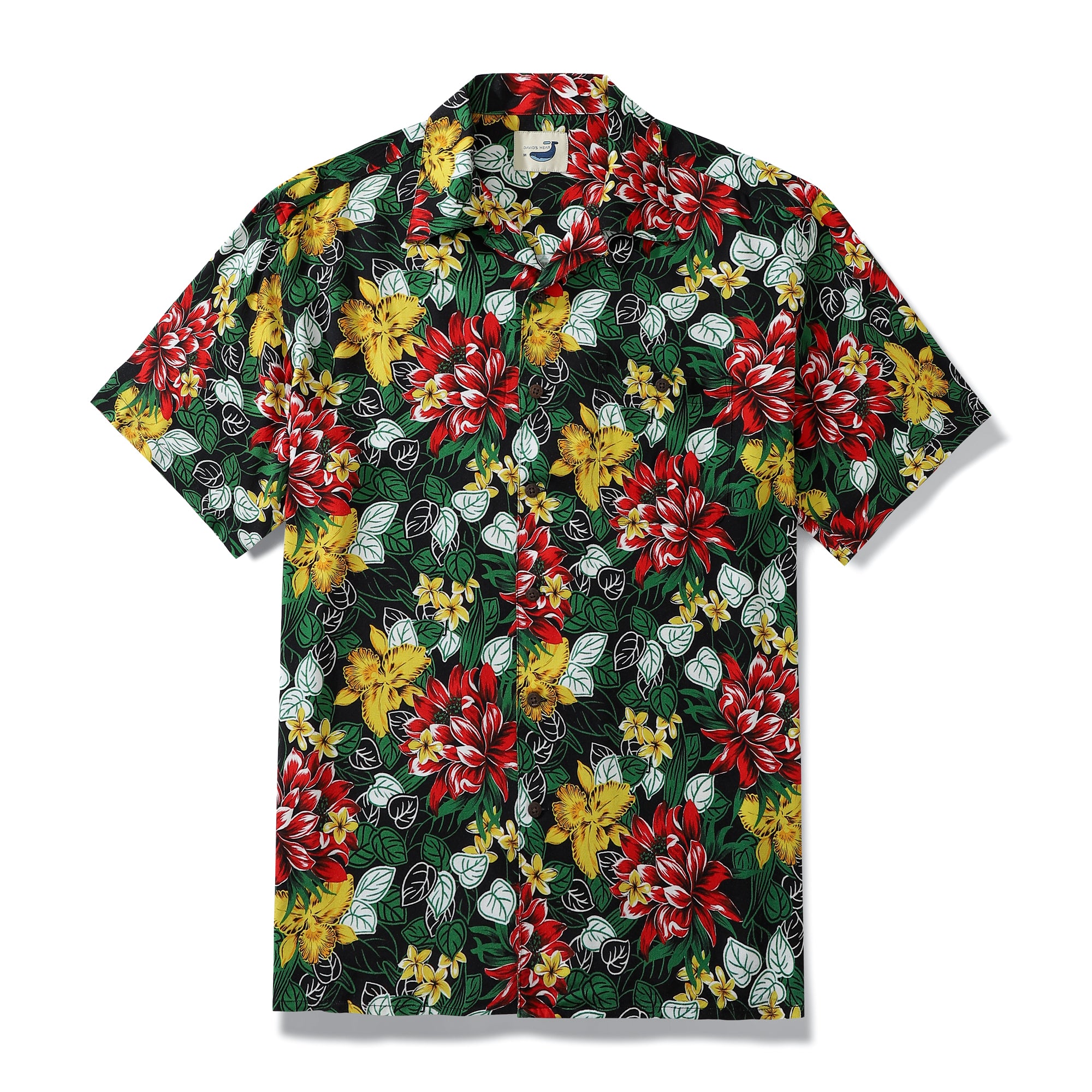 Tropical Flowers Vintage Yuppie Style Red And Green Rayon Shirt Camp Collar