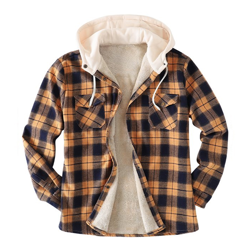 Mens Plaid Thick Plush Casual Jacket