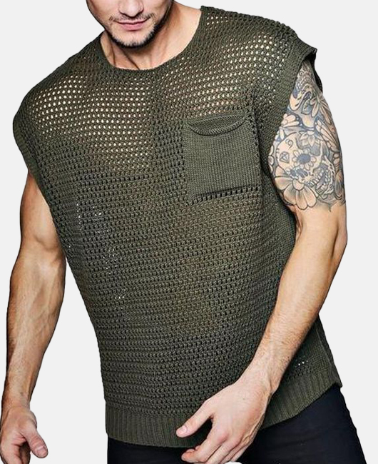 Casual Plain Crew Neck Cap Sleeve Mesh Hollow Shirt