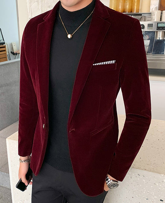 Basic Solid Velvet Lapel Collar Chest Pocket Blazer