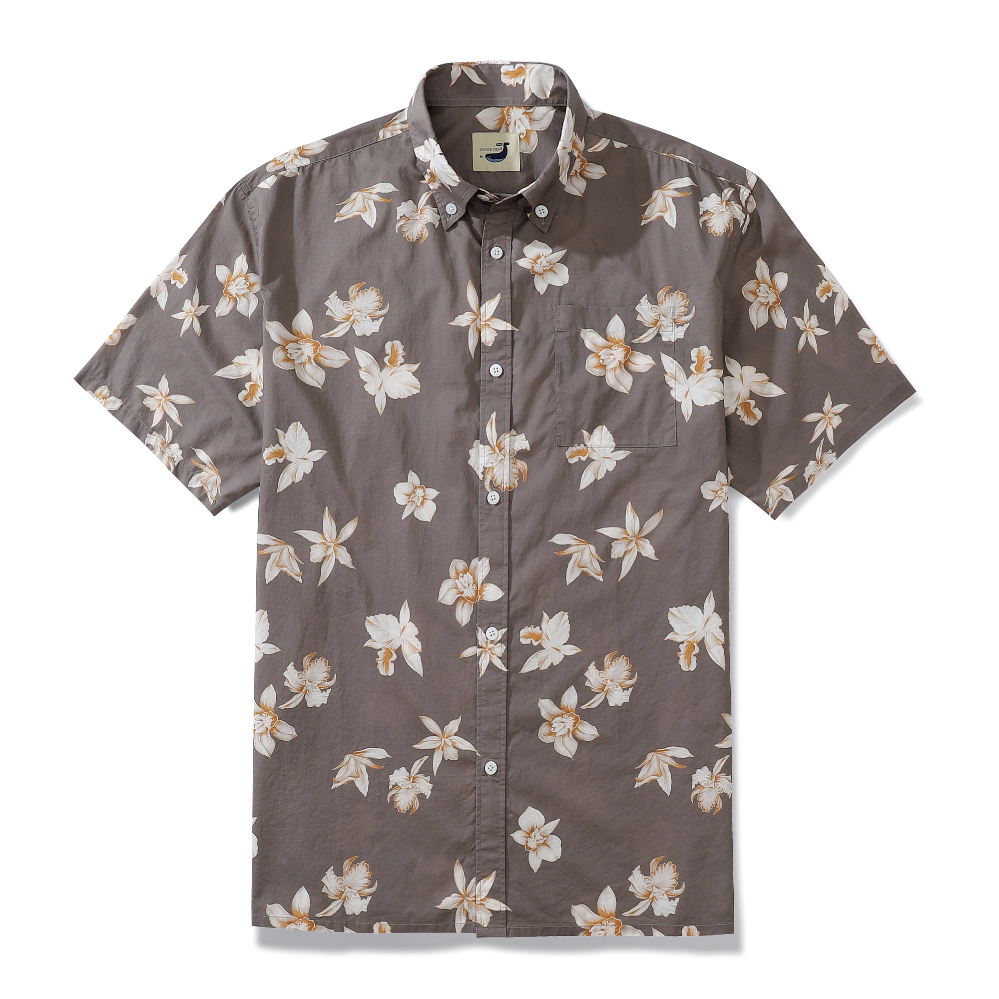 Men's Aloha Shirt Cotton Short Sleeve Orchid Brown Button Down Hidden Pocket