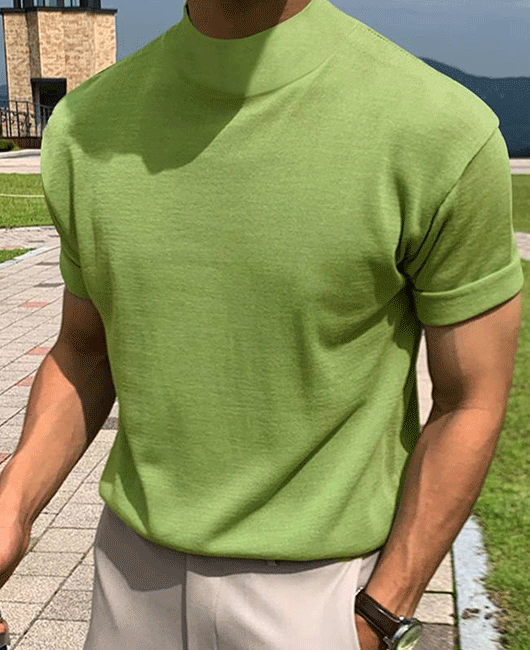 Casual Solid Color Mock Neck Short Sleeve T-Shirt