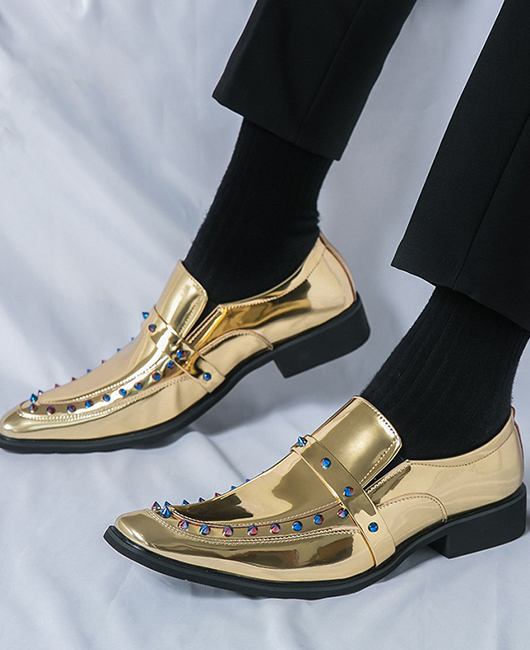 Fashion Point Toe Rive Decor Shiny Patent Loafers