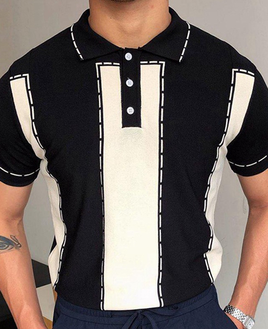 Business Color Block Henry Neck Short Sleeve Polo Shirt
