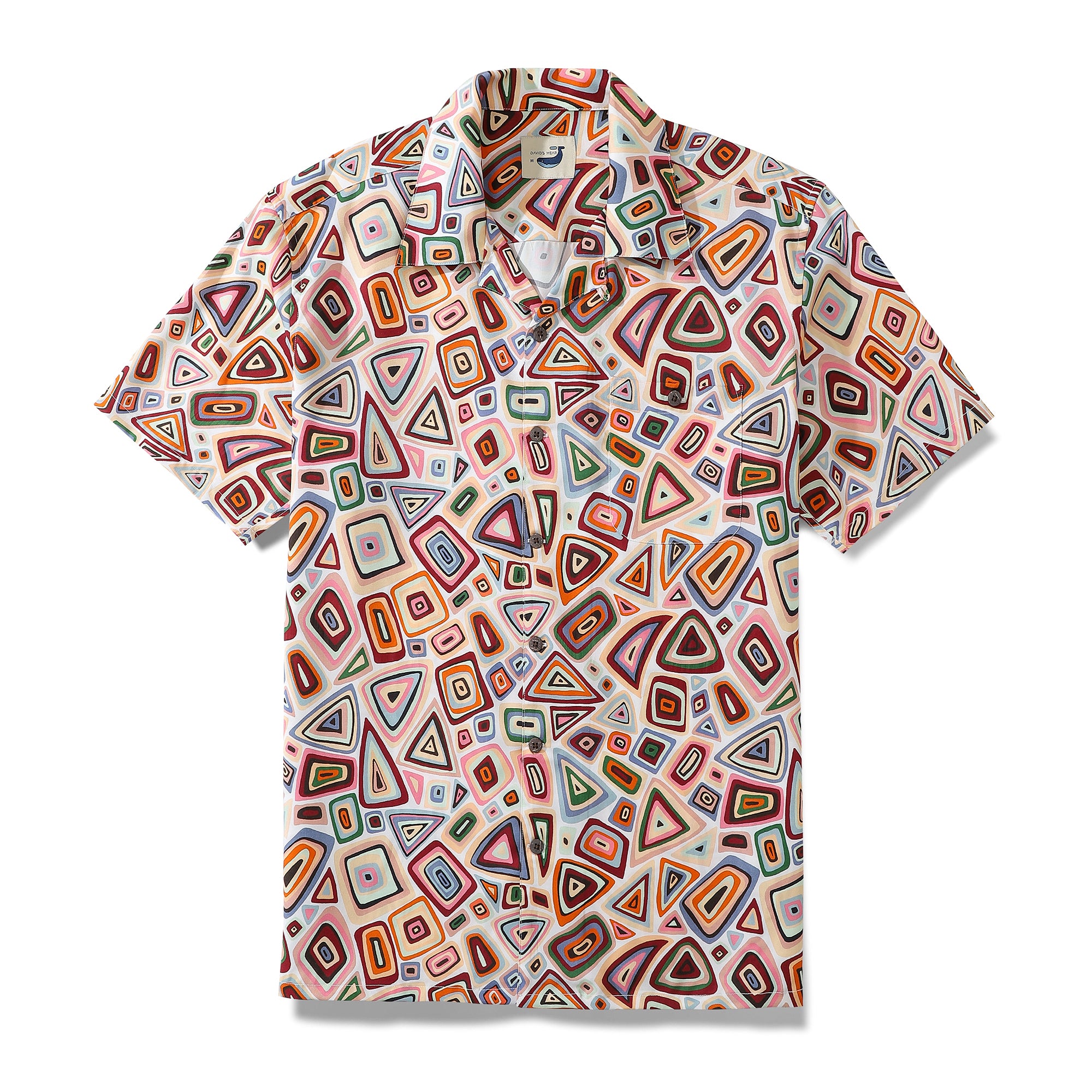 Men‘s Aloha Shirts Abstract Geometric Figures Tencel Camp Shirt Coconut Button