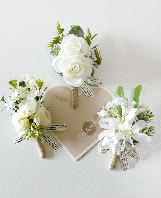 Elegant White Corsage Wedding Artificial Flowers Accessories Boutonniere