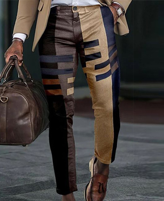 Casual Color Block Straight Leg Pocket Pencil Pants