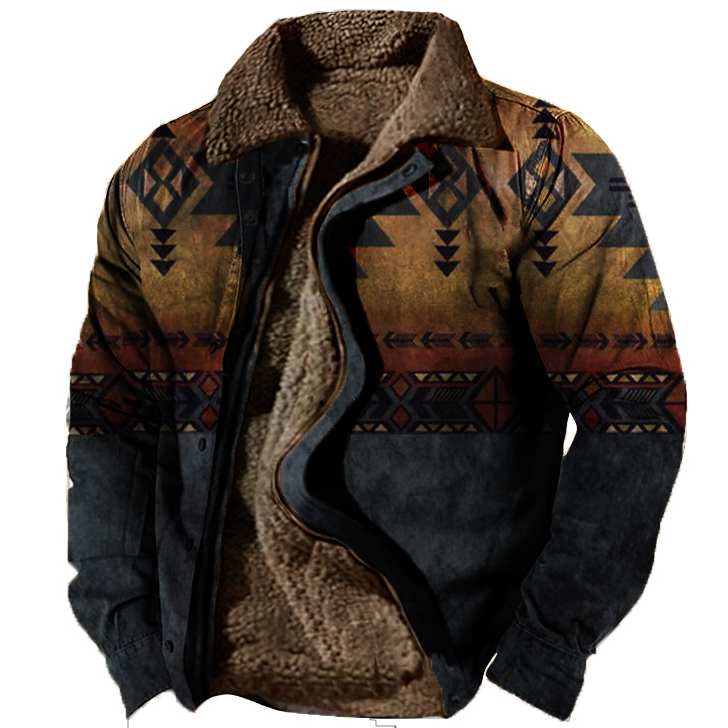 Men's Outdoor Ethnic Pattern Fleece Zipper Tactical Shirt Jacket