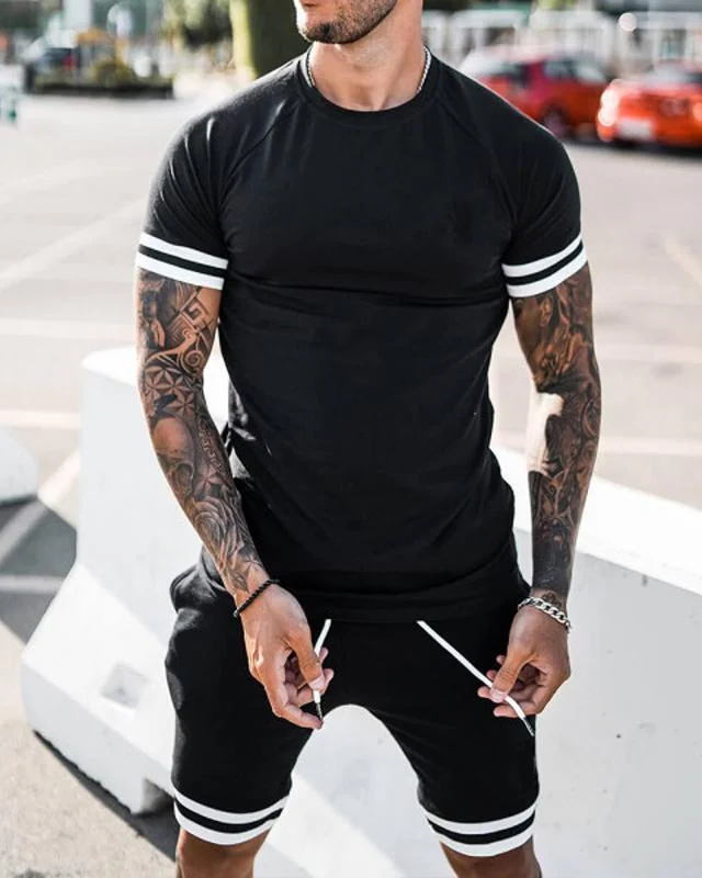 Men's casual simple short sleeve two piece suit
