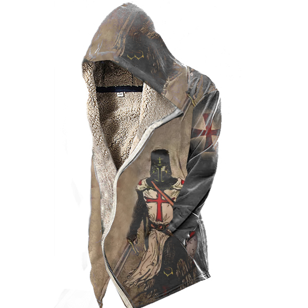 Men's Vintage Templar Cross Hooded Fleece Jacket