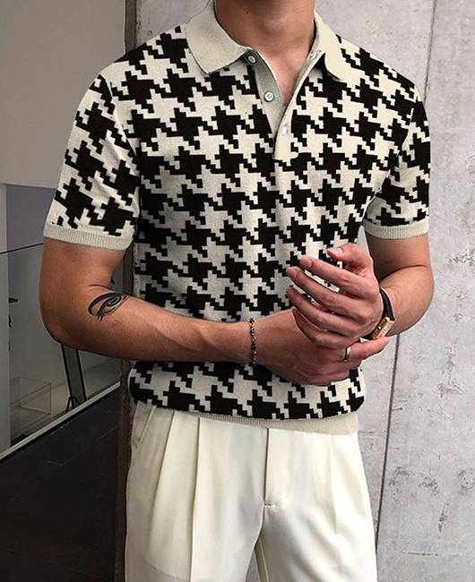 Fashion Calico Lapel Collar Short Sleeve Loose Polo Shirt