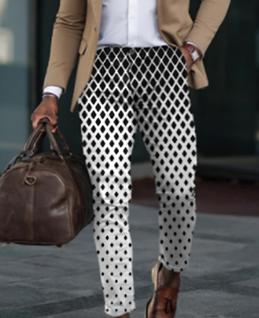 Casual Omb Argyle Print Slim Fit Pocket Straight Pencil Pants