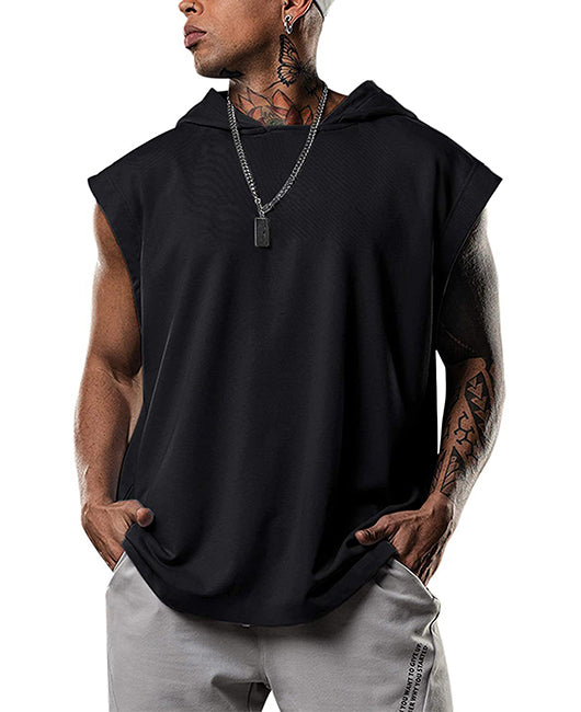 Men Plain Sleeveless Hooded Top