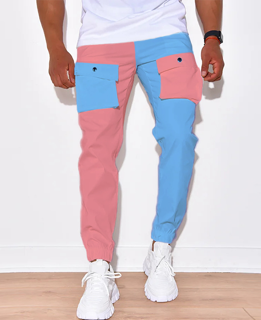 OK Casual Colorblock Pockets Tapered Cargo Pants