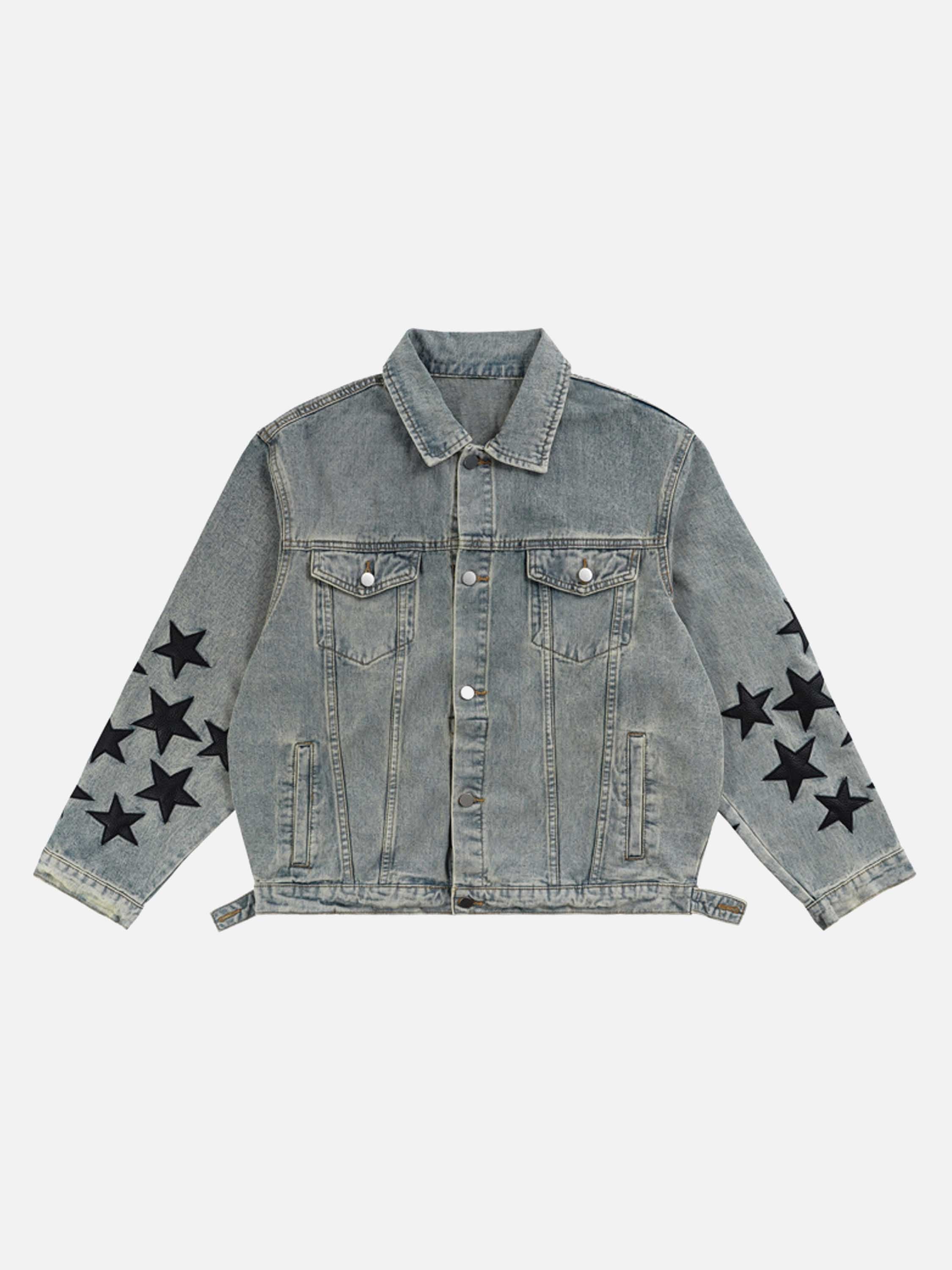 The Vimiaparty Vintage Wash Made Old Star Embroidered Denim Jacket Jacket