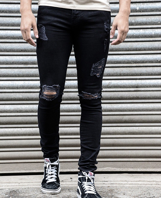 Casual Solid Ripped Pockets Denim Pencil Jeans