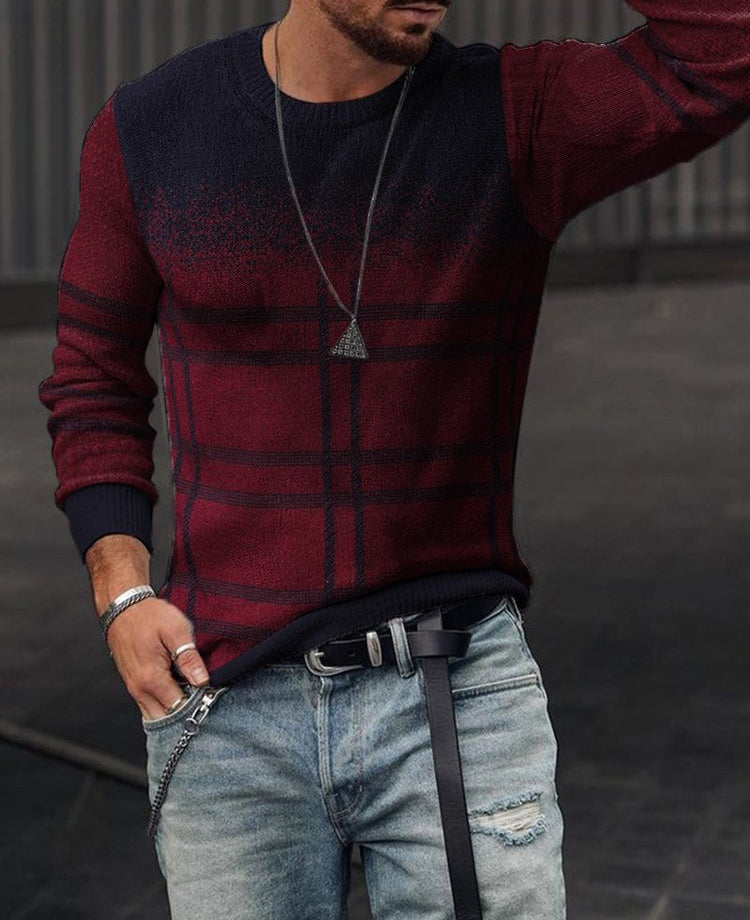 Casual Ombre & Striped Print Knit Sweater